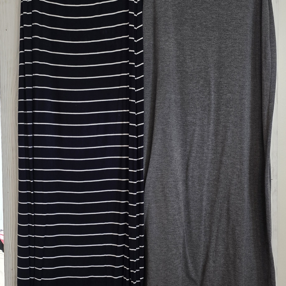 Navy & White Striped and Solid Gray Women's Maxi Skirts